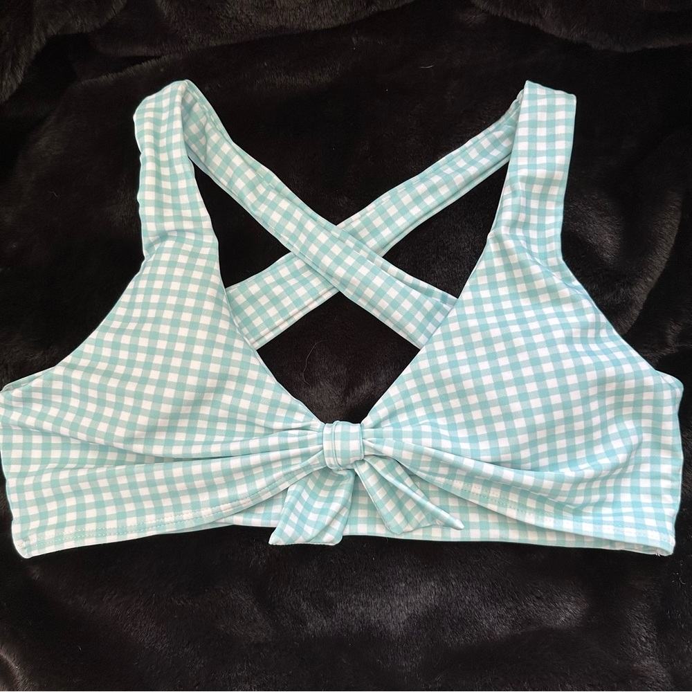 Gingham Cross-Back Top in Blue and White